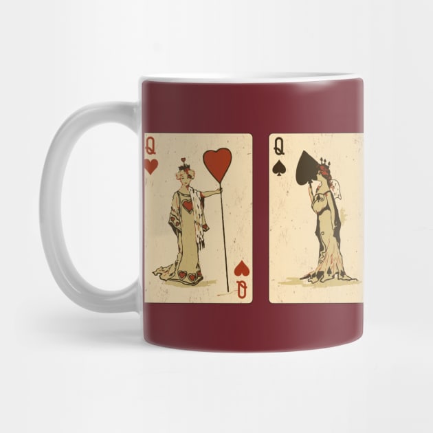 Four Queens of Vintage Playing Cards: Spades, Hearts, Diamonds, and Clubs by TwistedCharm